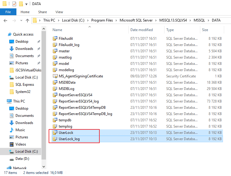 Copy UserLock DataBase files